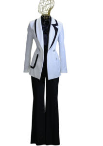 Monochrome Contrast Blazer with Black Flared Pants