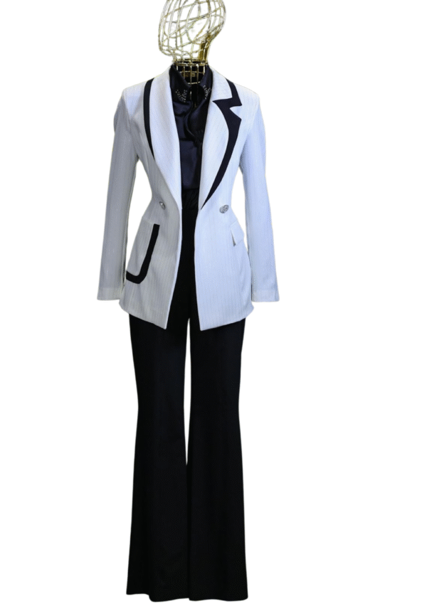 Monochrome Contrast Blazer with Black Flared Pants