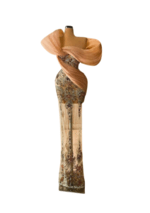 Embellished Illusion Gown with Dramatic Draped Overlay