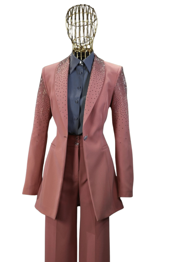 Embellished Longline Suit with Crystal Detailing