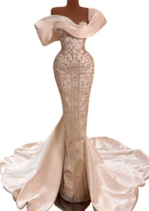 Off-Shoulder Embellished Gown with Regal Train
