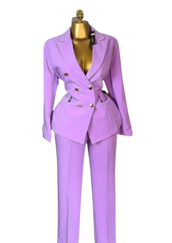 Double-Breasted Tailored Pantsuit with Gold Accents