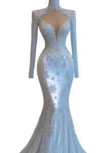 Crystal-Embellished Mermaid Gown with Sheer Neckline