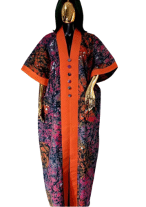 Multicolor Batik Kaftan with Orange Trim