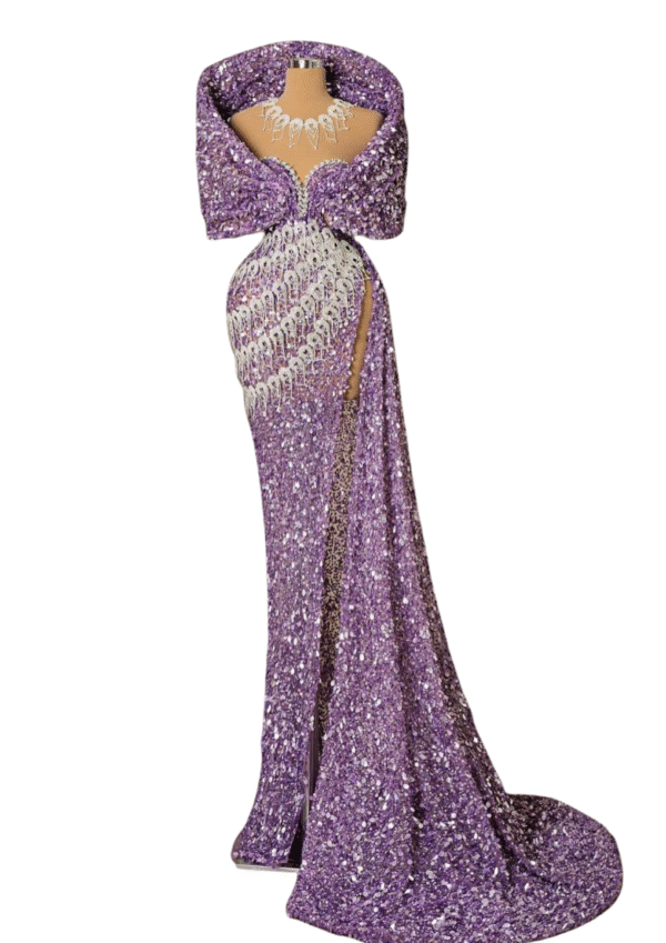 Luxury Sequined One-Shoulder Gown with Cape Detail