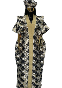 Regal Floral Brocade Kaftan with Matching Headwrap