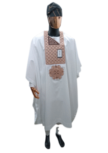 Elegant Agbada with Intricate Embroidery and Matching Cap