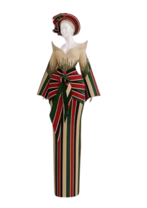Elegant Striped Aso-Ebi Gown with Bold Waist Bow