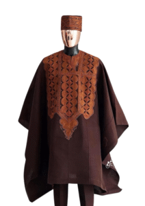 Royal Agbada with Intricate Embroidery and Matching Cap