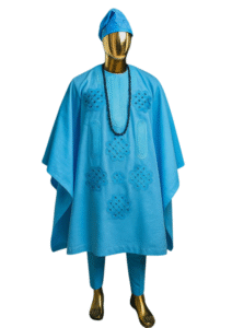 Elegant Agbada with Embroidered Detailing and Matching Cap