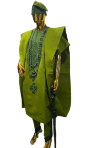 Majestic Agbada with Intricate Embroidery and Matching Cap