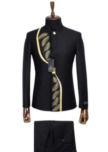 Suit with Leaf Embroidery