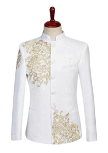 Embroidered Mandarin Collar Suit Jacket