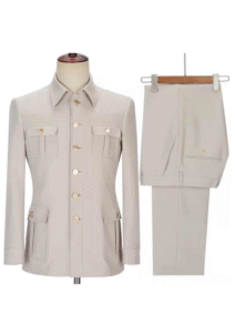 Classic Beige Safari Suit for Men with Four-Pocket Jacket and Tailored Trousers
