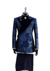 Floral Jacquard Men’s Suit with Velvet Lapel