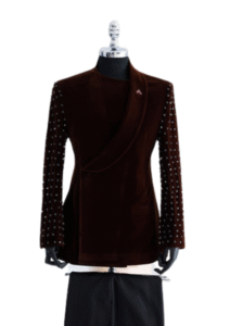 Luxury Velvet Men’s Designer Jacket with Embellished Sleeves and Shawl Collar
